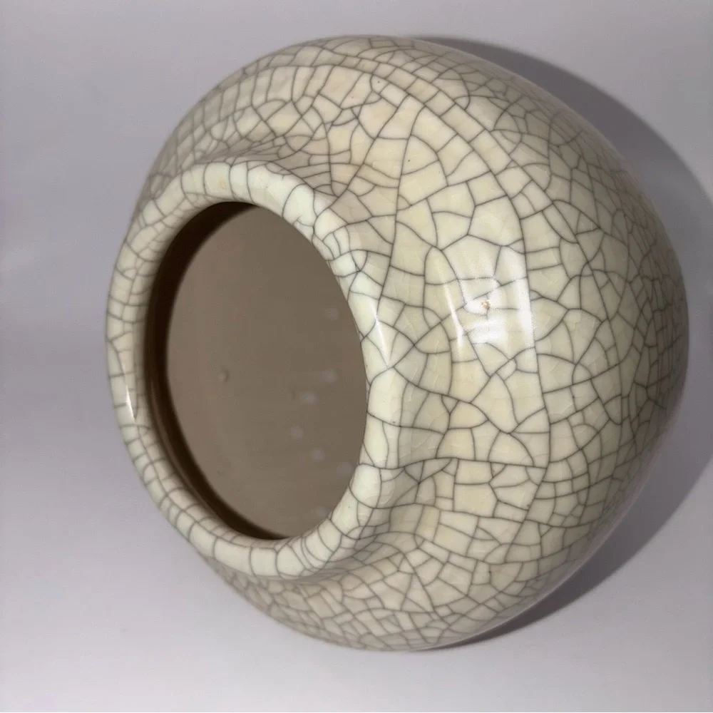 VTG German Crackle Glaze Ceramic Vase Ivory Cream Art Pottery Mid Century Decor